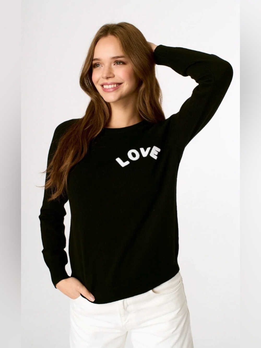 NWT J. Society "LOVE" Raised Chenille Crewneck Sweater Black XL comfy cotton